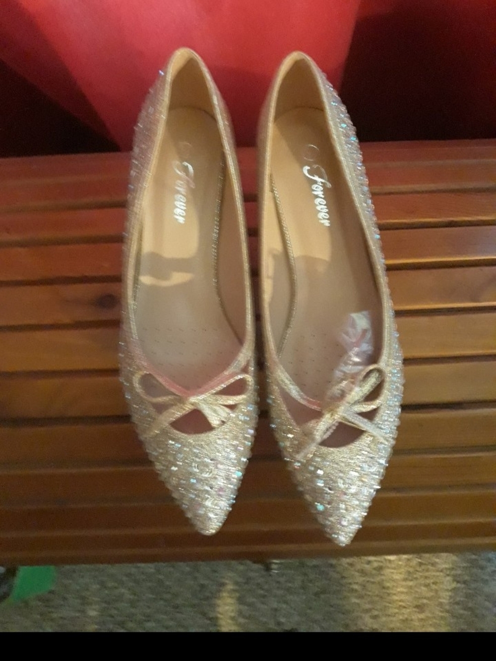 Forever 21 Women's Glitter Pointed-Toe Ballet Flat in Rose Gold